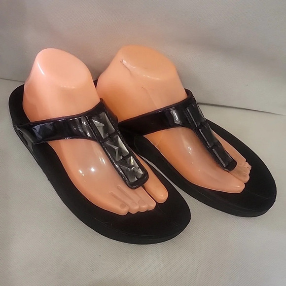 FITFLOP BLACK SANDALS WITH JEWEL DECORATION (sz 10)‎ - Picture 1 of 6